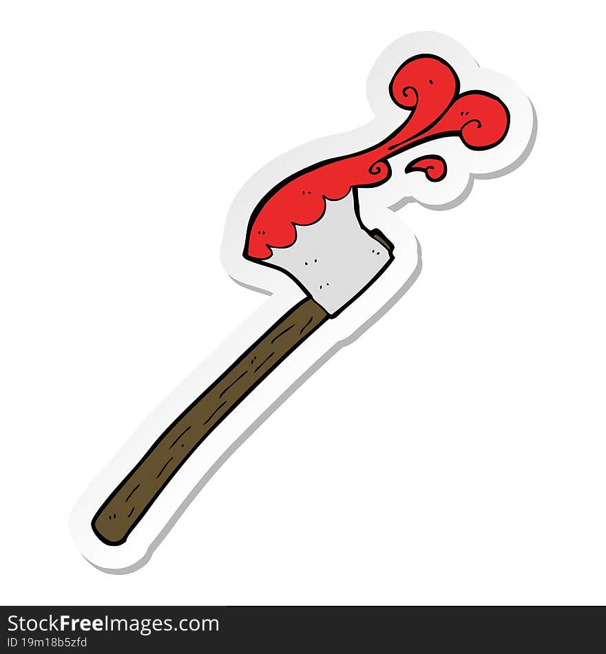 sticker of a cartoon bloody axe