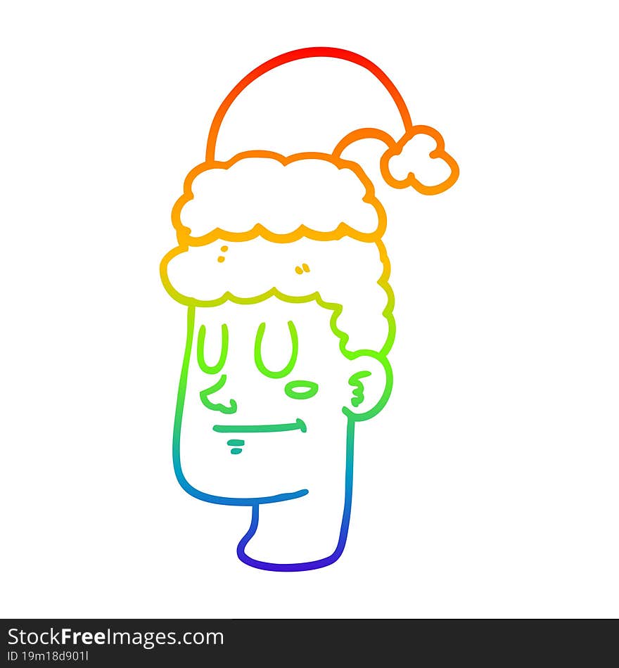 rainbow gradient line drawing cartoon man wearing christmas hat