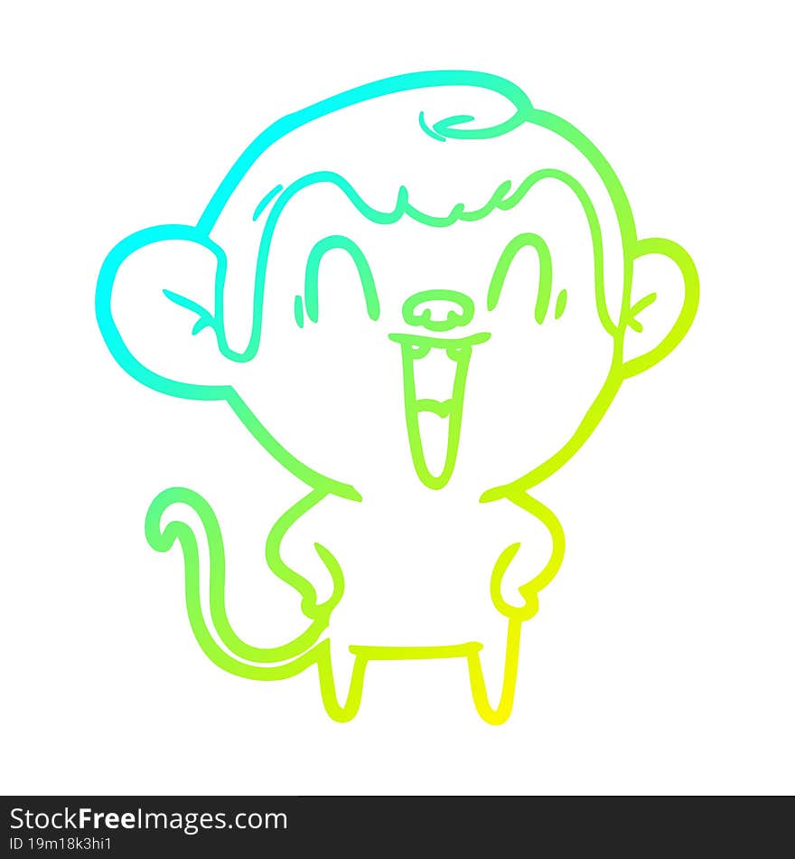 cold gradient line drawing cartoon laughing monkey