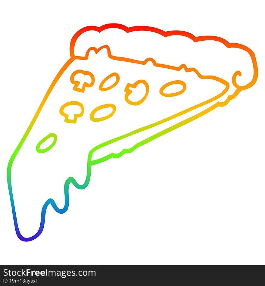 rainbow gradient line drawing cartoon pizza slice