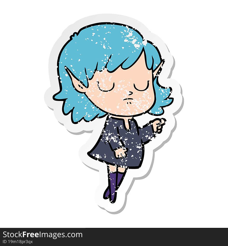 Distressed Sticker Of A Cartoon Elf Girl