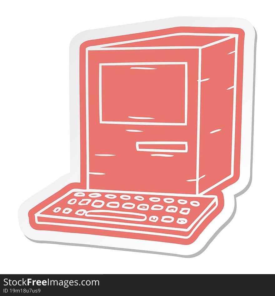 cartoon sticker of a computer and keyboard