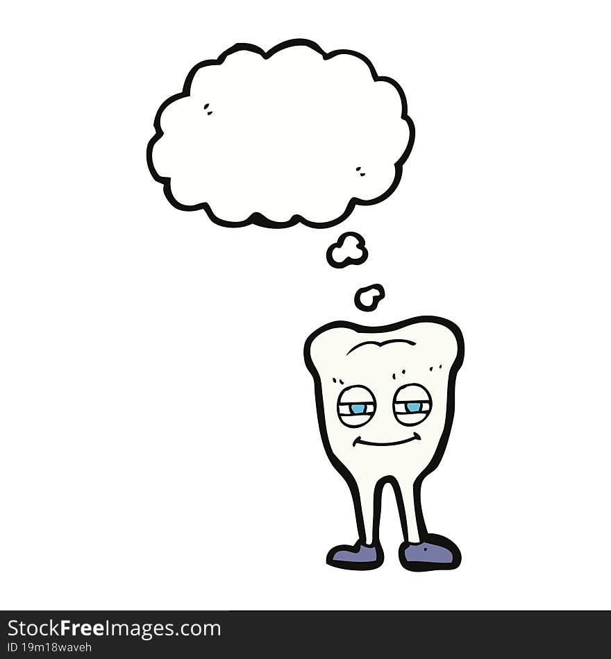 cartoon smiling tooth with thought bubble