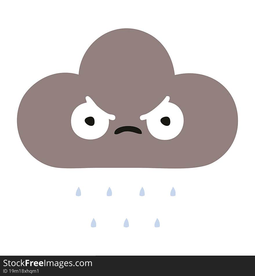 flat color retro cartoon storm rain cloud