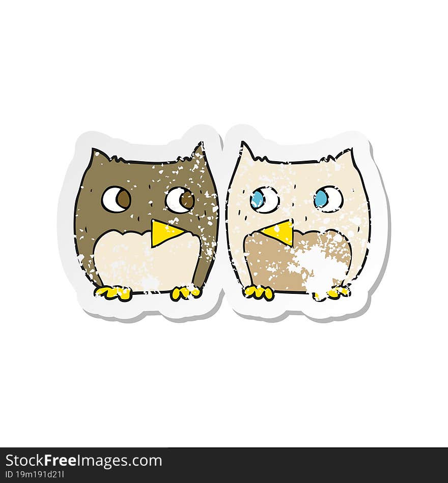 retro distressed sticker of a cute cartoon owls