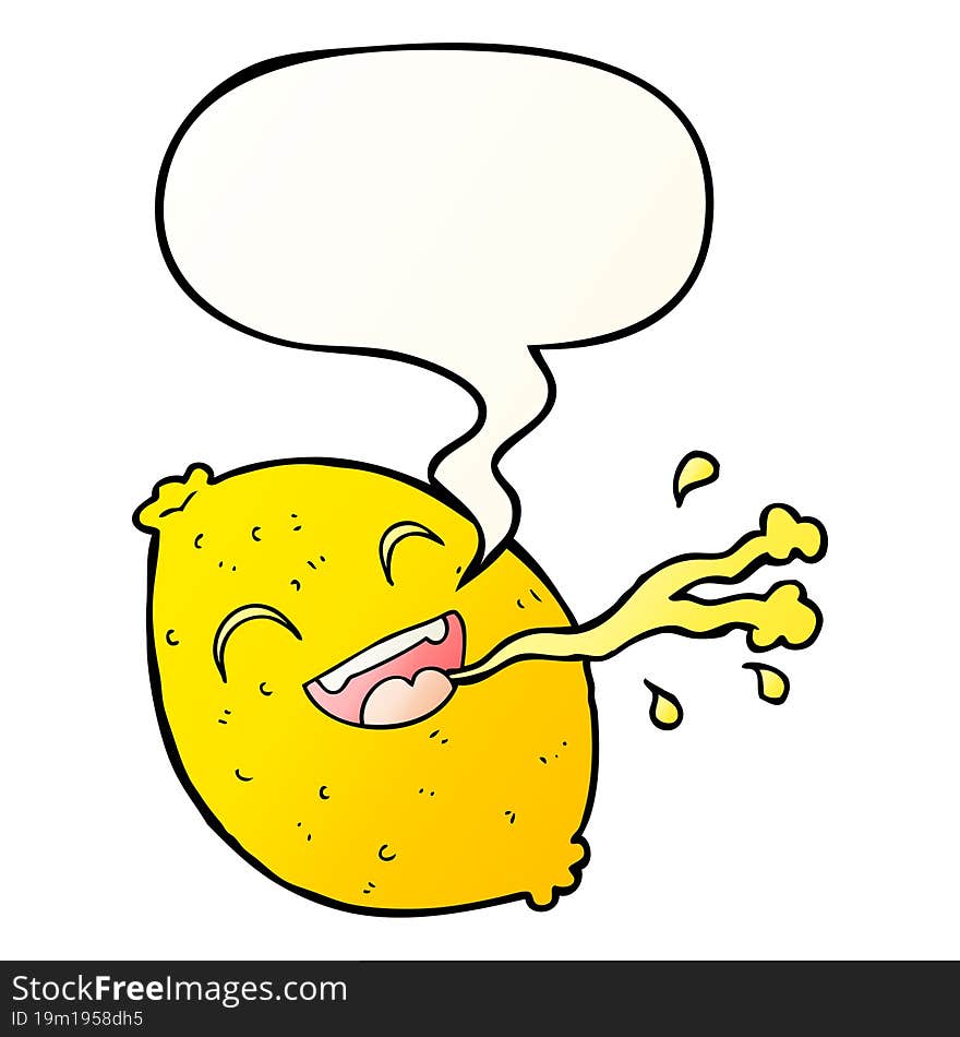 cartoon squirting lemon and speech bubble in smooth gradient style