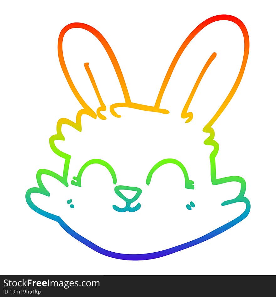 Rainbow Gradient Line Drawing Cartoon Happy Rabbit