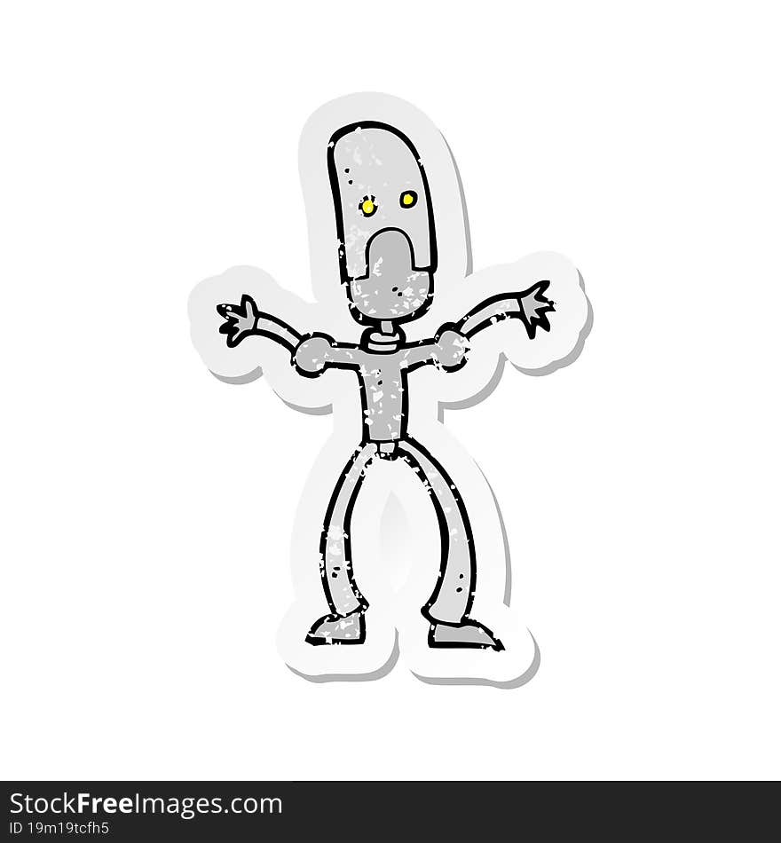 retro distressed sticker of a cartoon funny robot