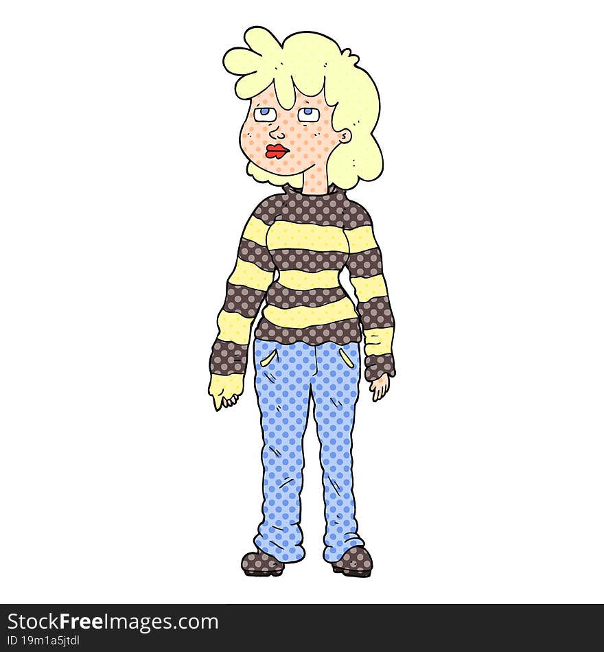 freehand drawn cartoon woman in casual clothes