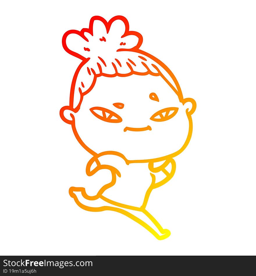 warm gradient line drawing of a cartoon woman