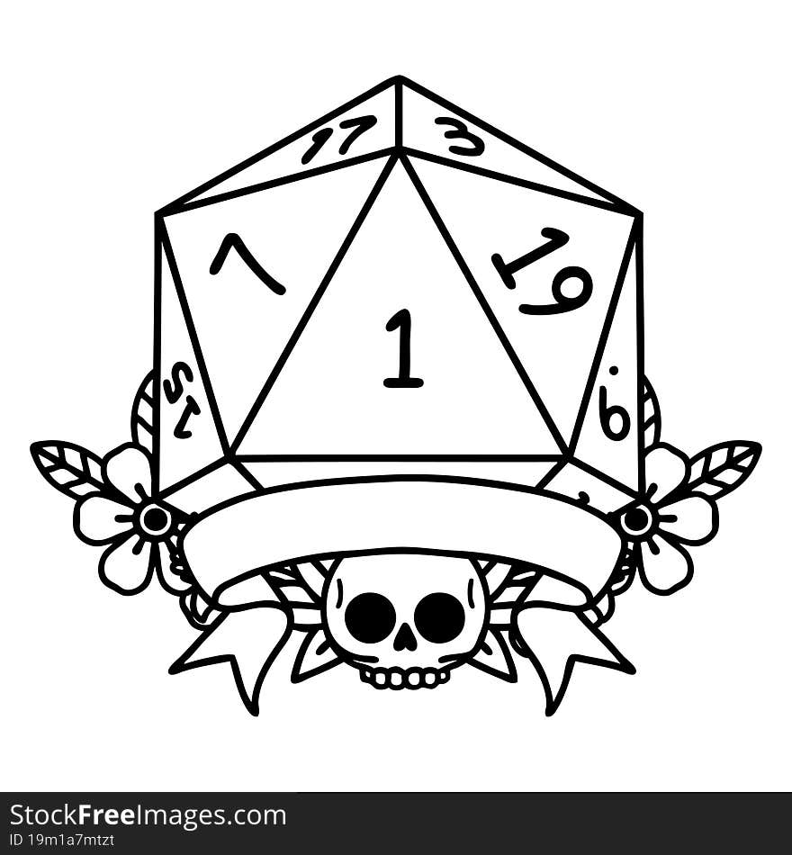 Natural One D20 Dice Roll Illustration