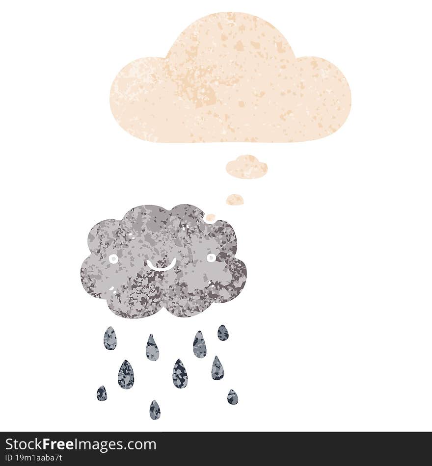 cute cartoon cloud and thought bubble in retro textured style