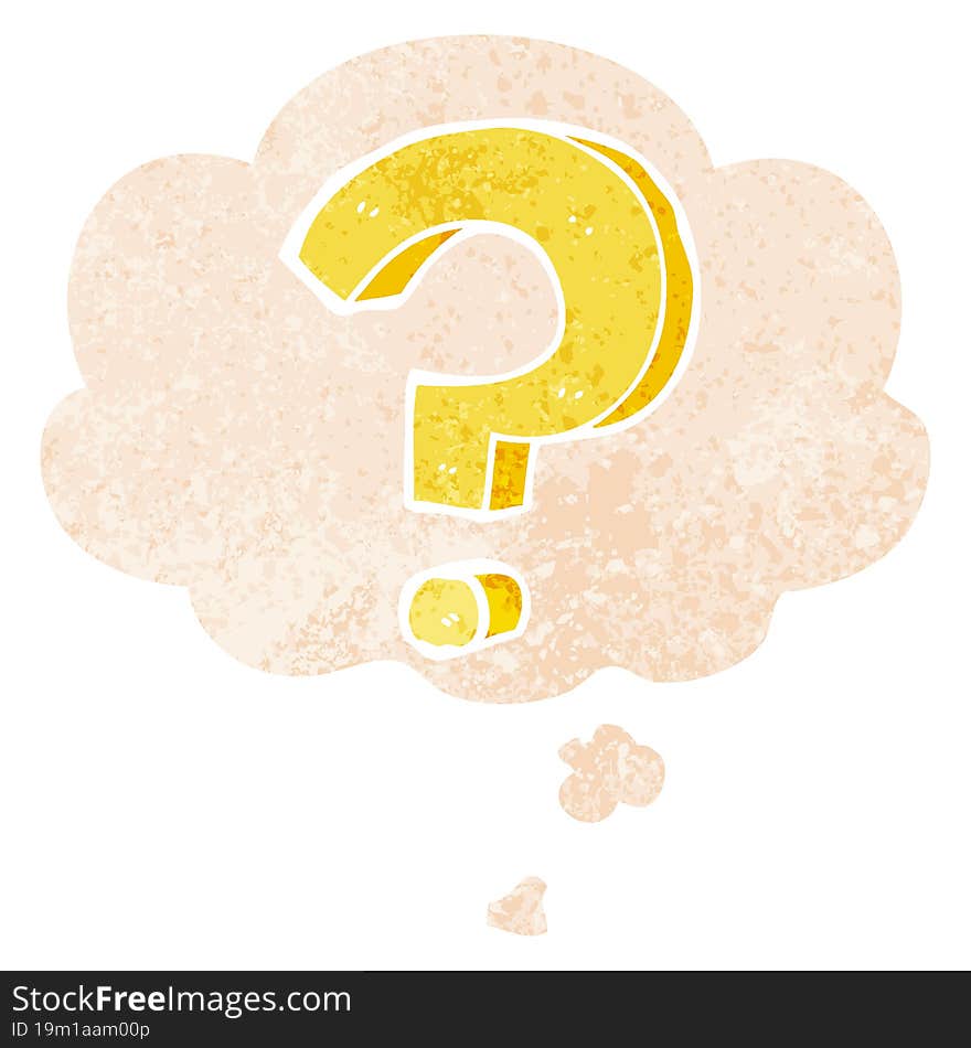 cartoon question mark and thought bubble in retro textured style