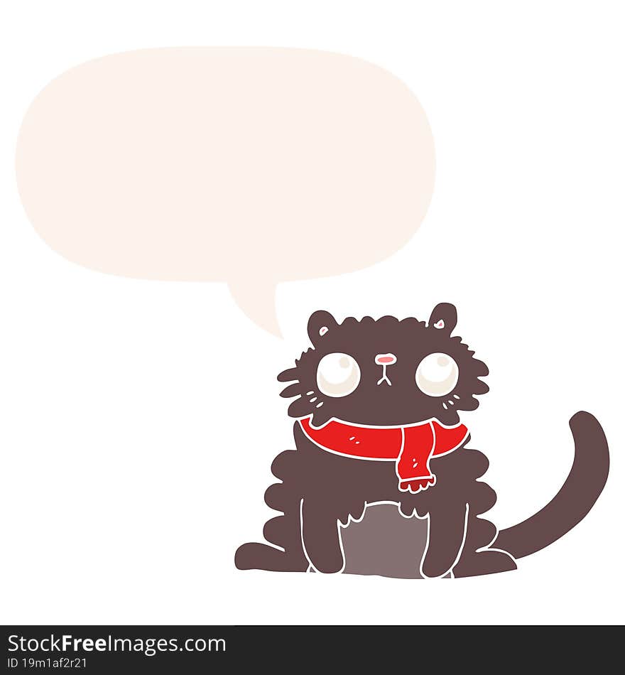 cartoon cat and speech bubble in retro style