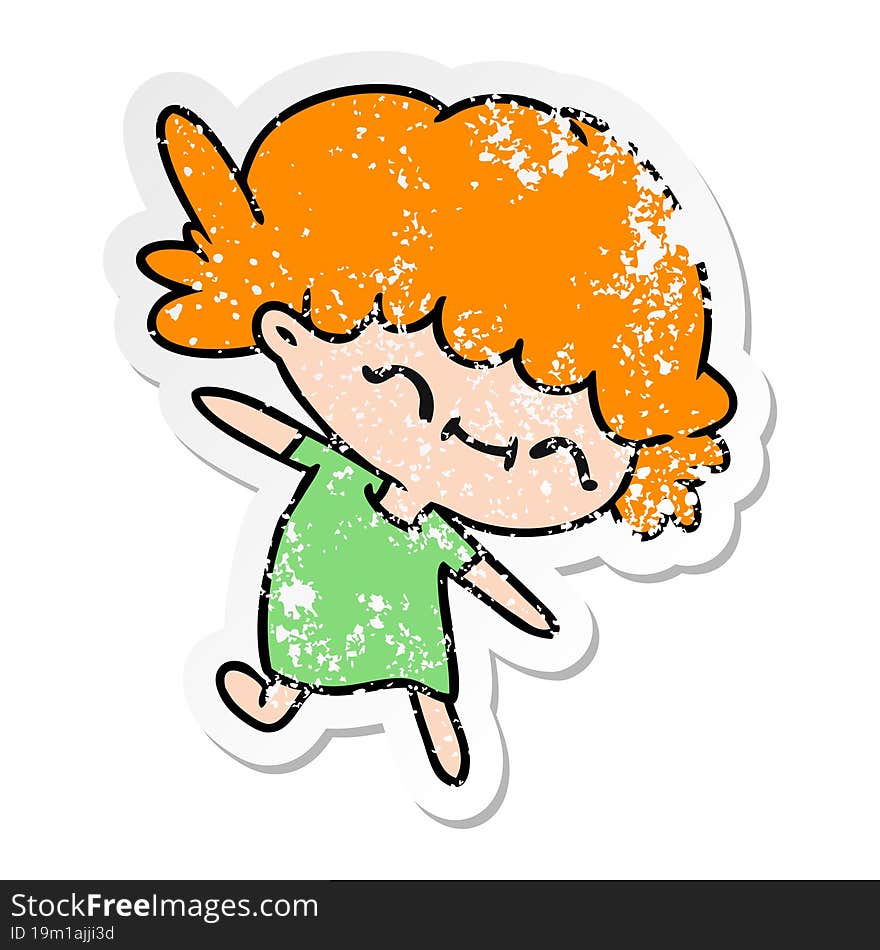 distressed sticker cartoon of cute kawaii girl