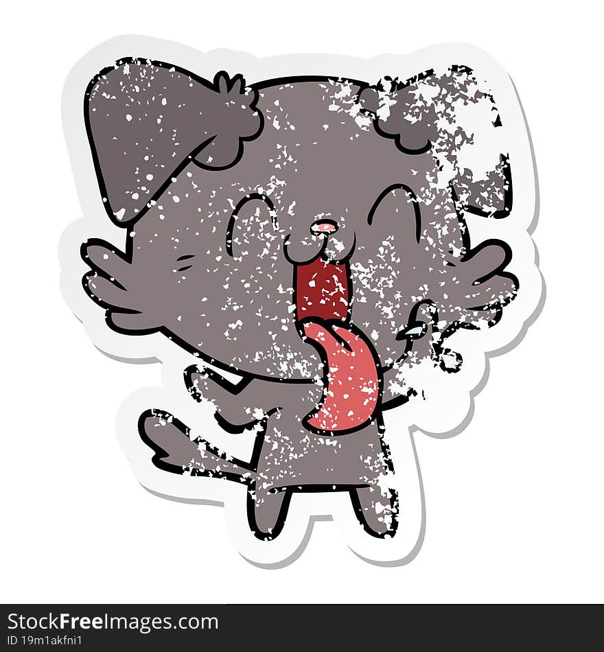 distressed sticker of a cartoon panting dog