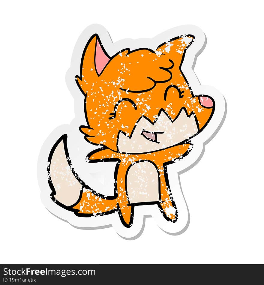 distressed sticker of a happy cartoon fox