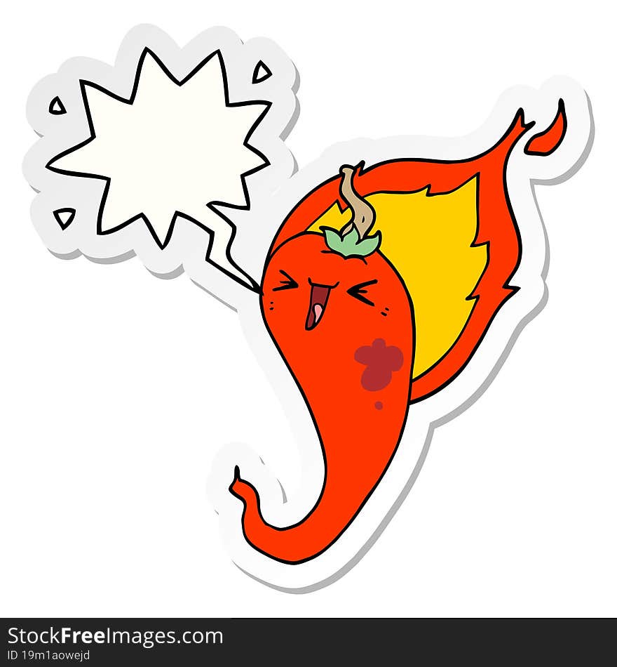 cartoon flaming hot chili pepper with speech bubble sticker