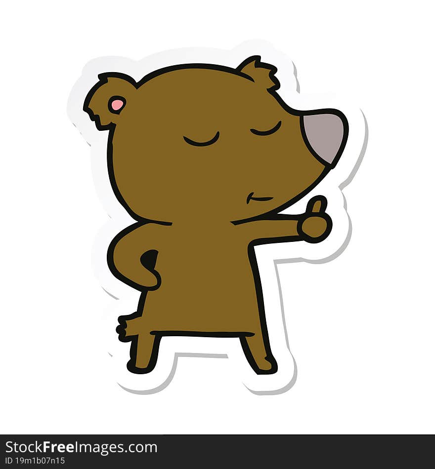 sticker of a happy cartoon bear giving thumbs up