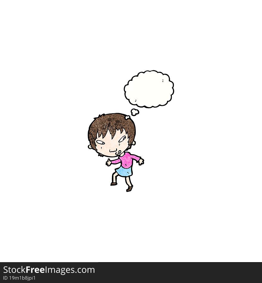 Cartoon Girl Walking Quietly