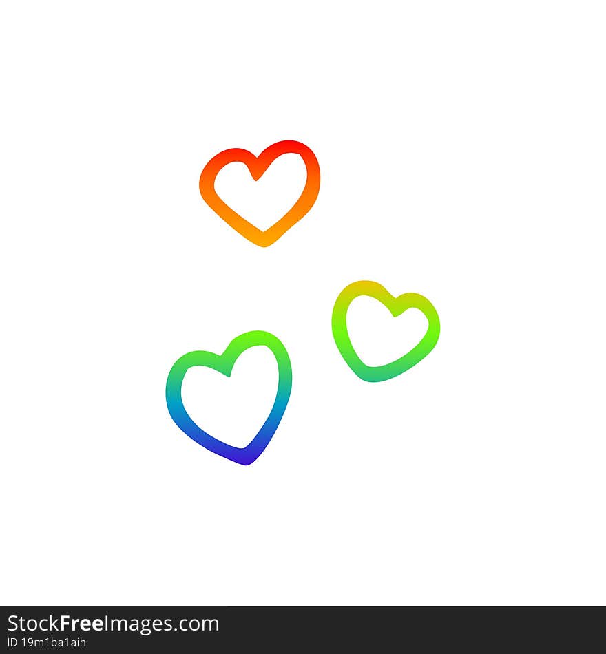 rainbow gradient line drawing of a cartoon love heart