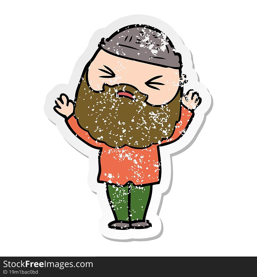 distressed sticker of a cartoon man with beard