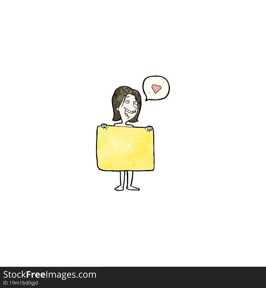 cartoon woman behind towel