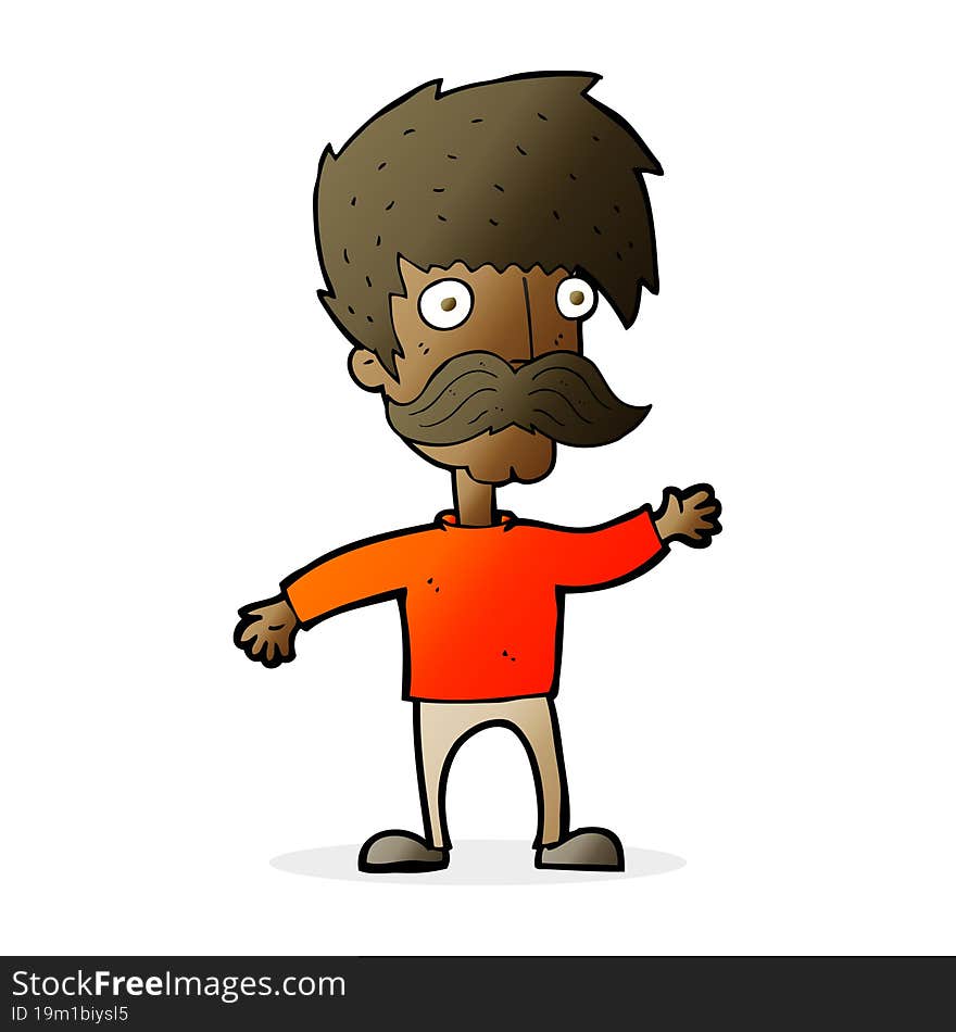 cartoon man with mustache waving