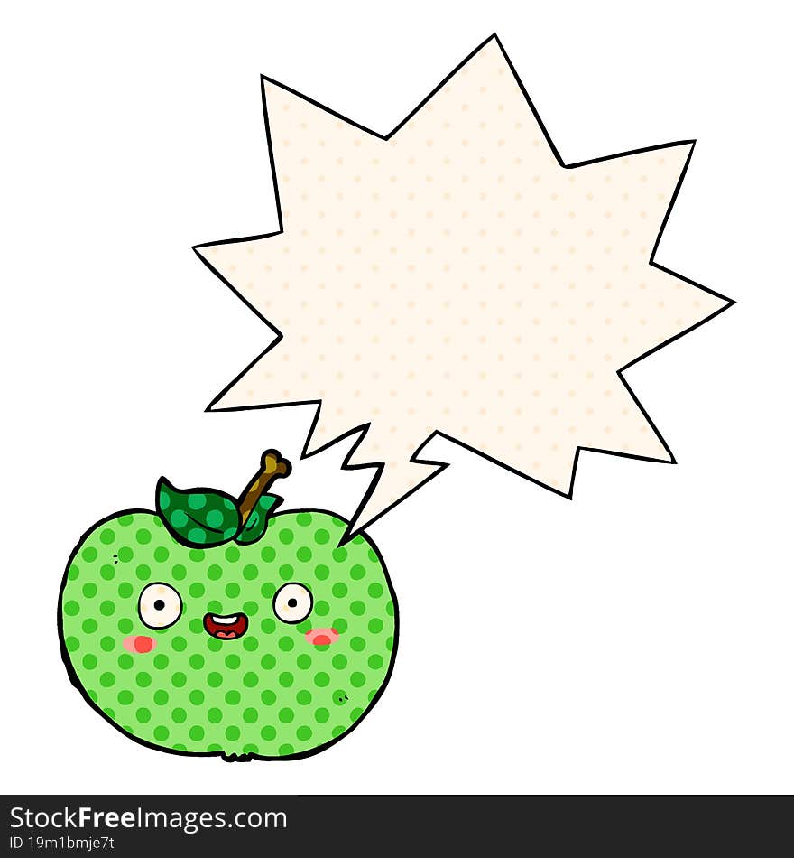 cartoon apple and speech bubble in comic book style