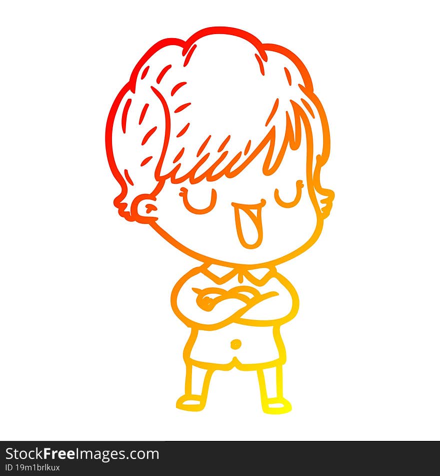 warm gradient line drawing of a cartoon woman talking