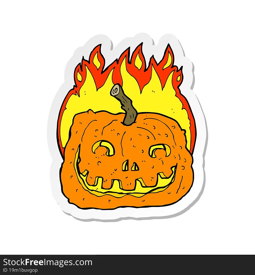 Sticker Of A Cartoon Burning Pumpkin