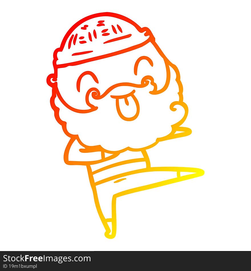 warm gradient line drawing man with beard sticking out tongue