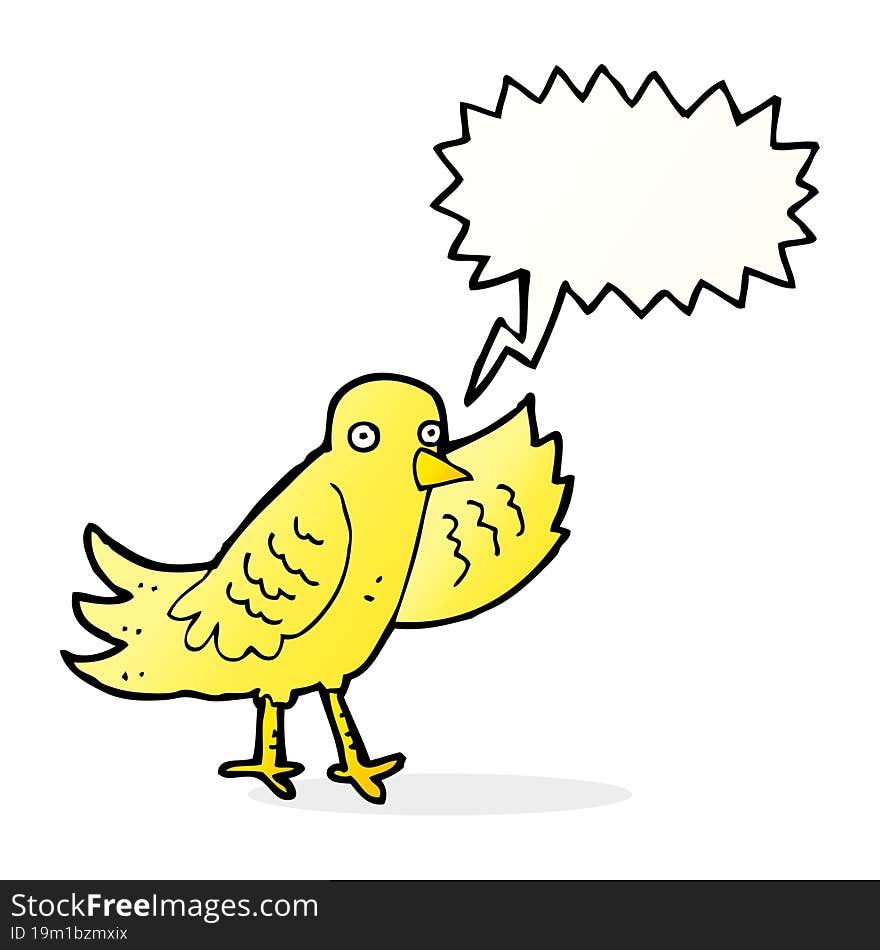 cartoon waving bird with speech bubble