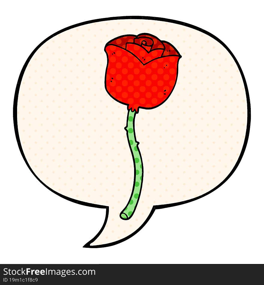 cartoon rose and speech bubble in comic book style