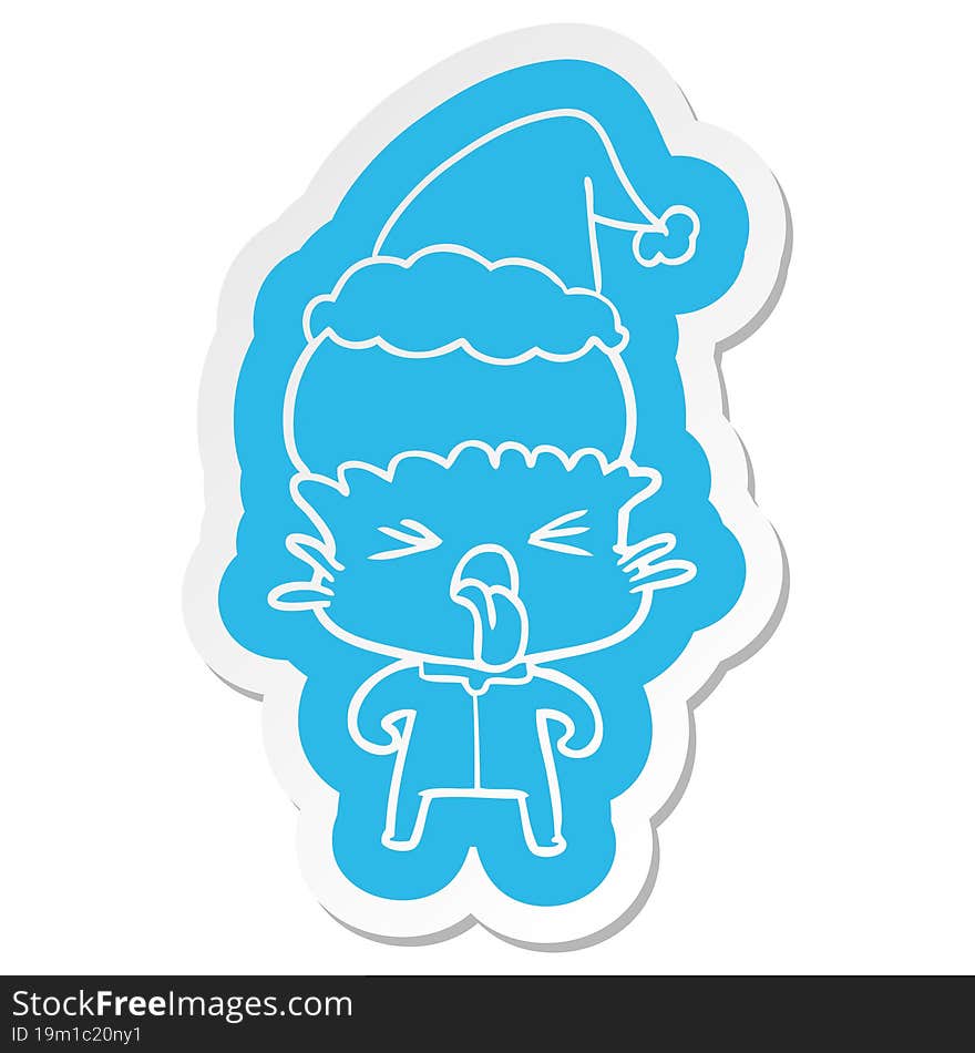 weird cartoon  sticker of a alien wearing santa hat