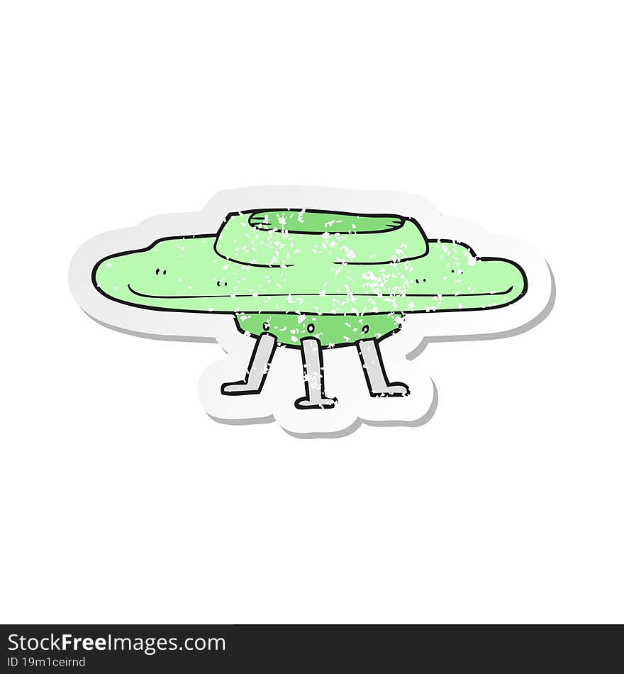 retro distressed sticker of a cartoon flying saucer