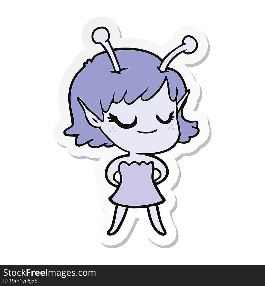 sticker of a smiling alien girl cartoon