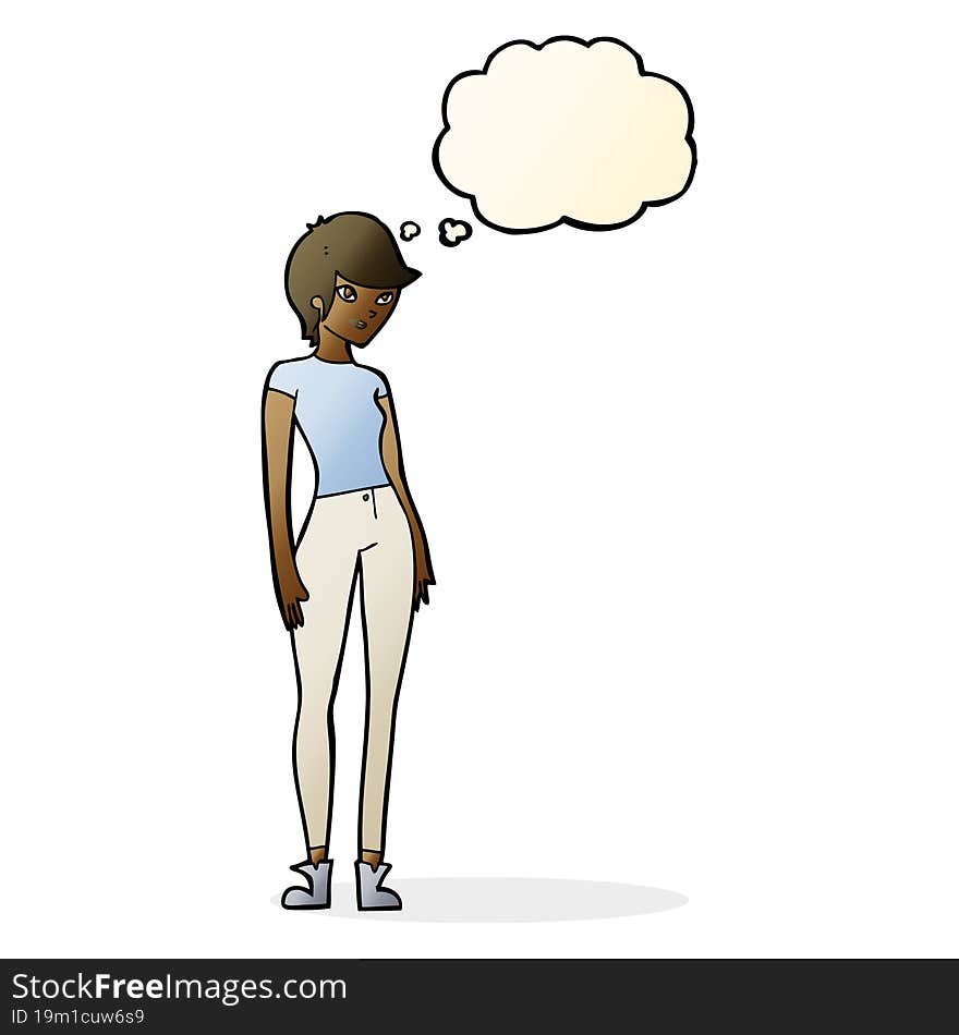 cartoon modern attractive woman with thought bubble