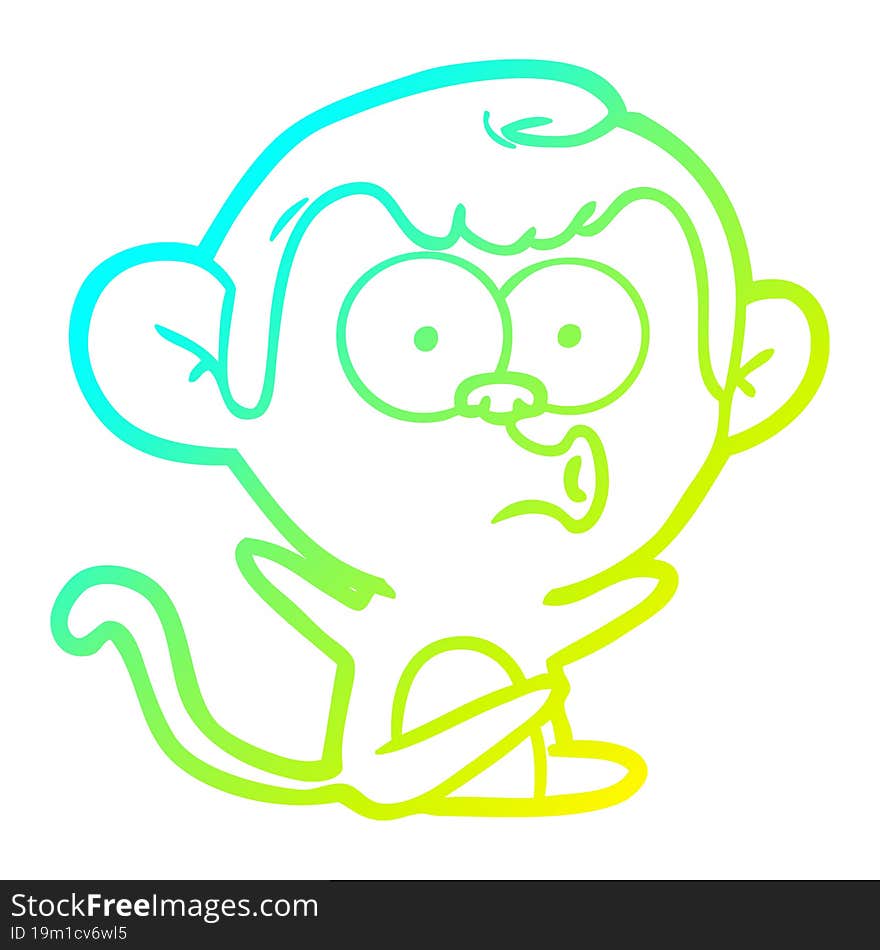 Cold Gradient Line Drawing Cartoon Hooting Monkey