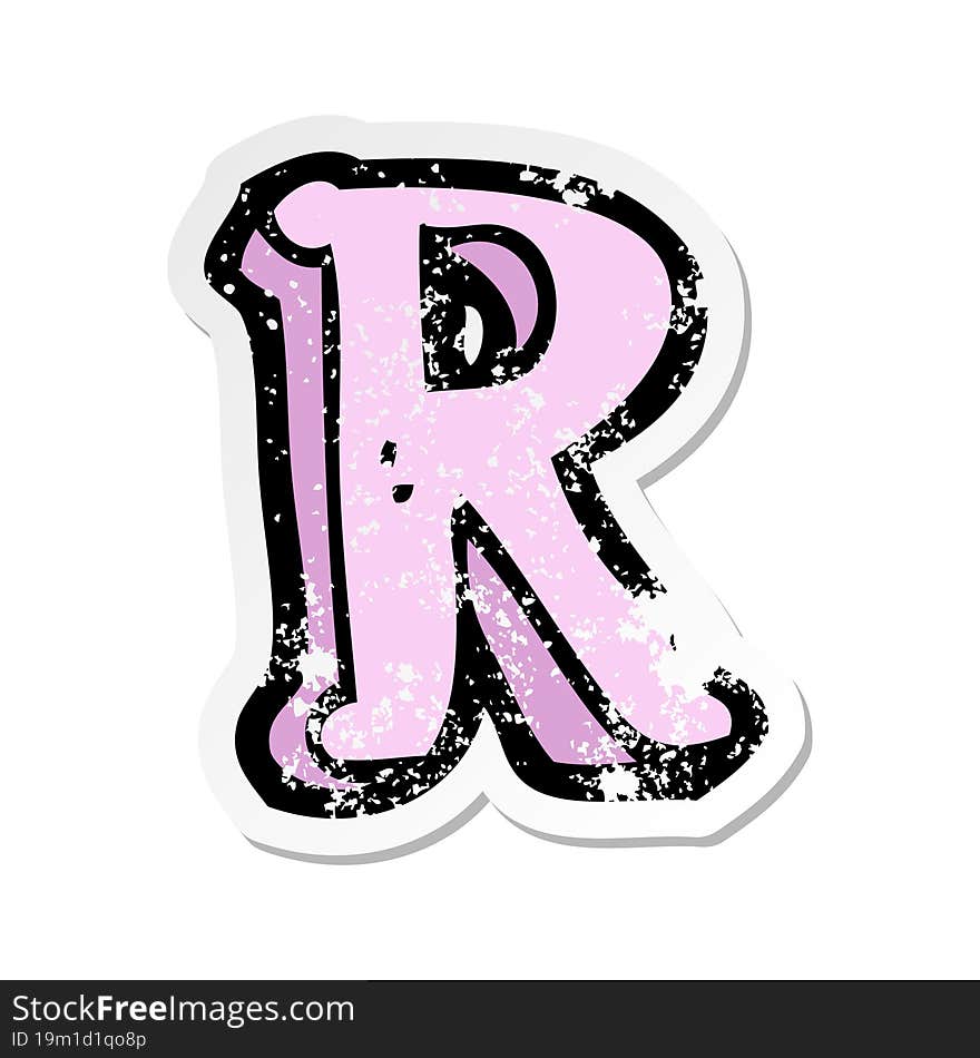 Retro Distressed Sticker Of A Cartoon Letter R