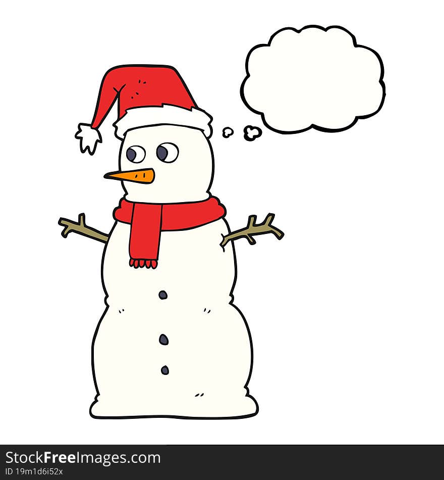 freehand drawn thought bubble cartoon snowman