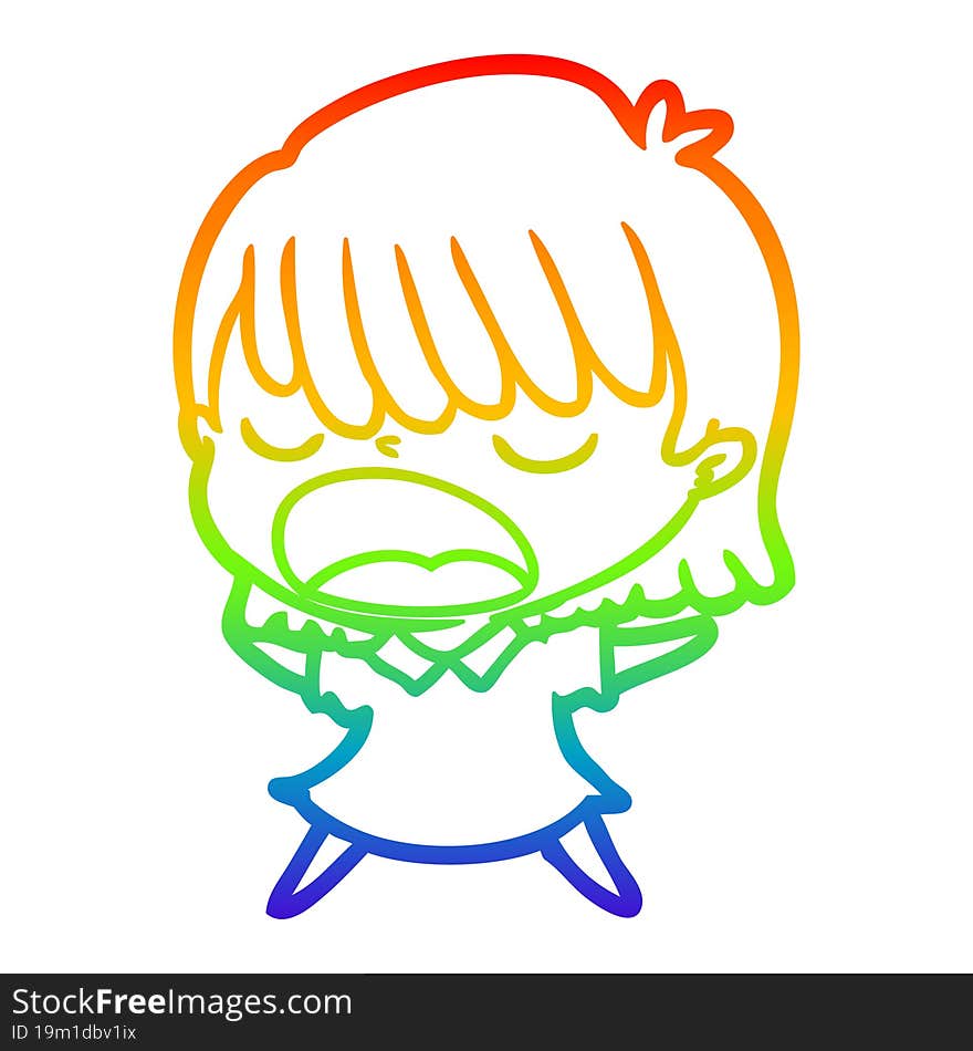 rainbow gradient line drawing cartoon woman talking loudly