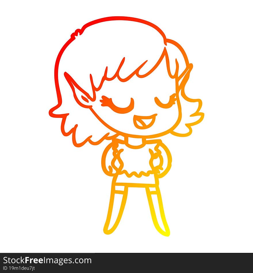 warm gradient line drawing happy cartoon elf girl