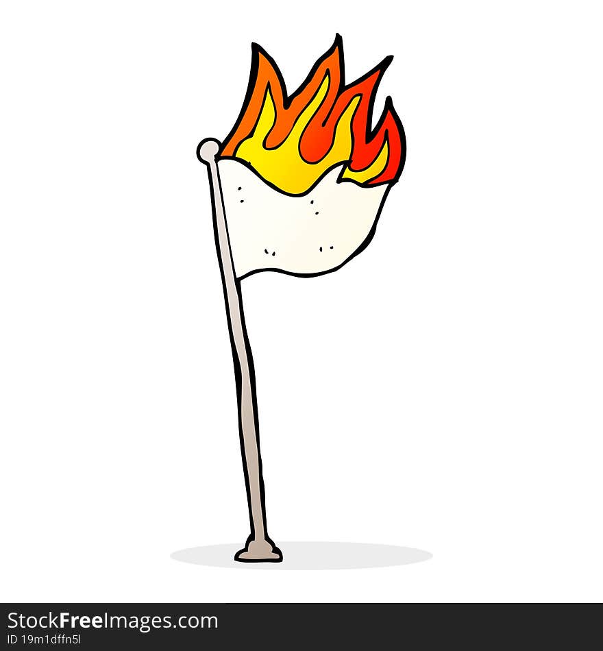 cartoon burning flag on pole