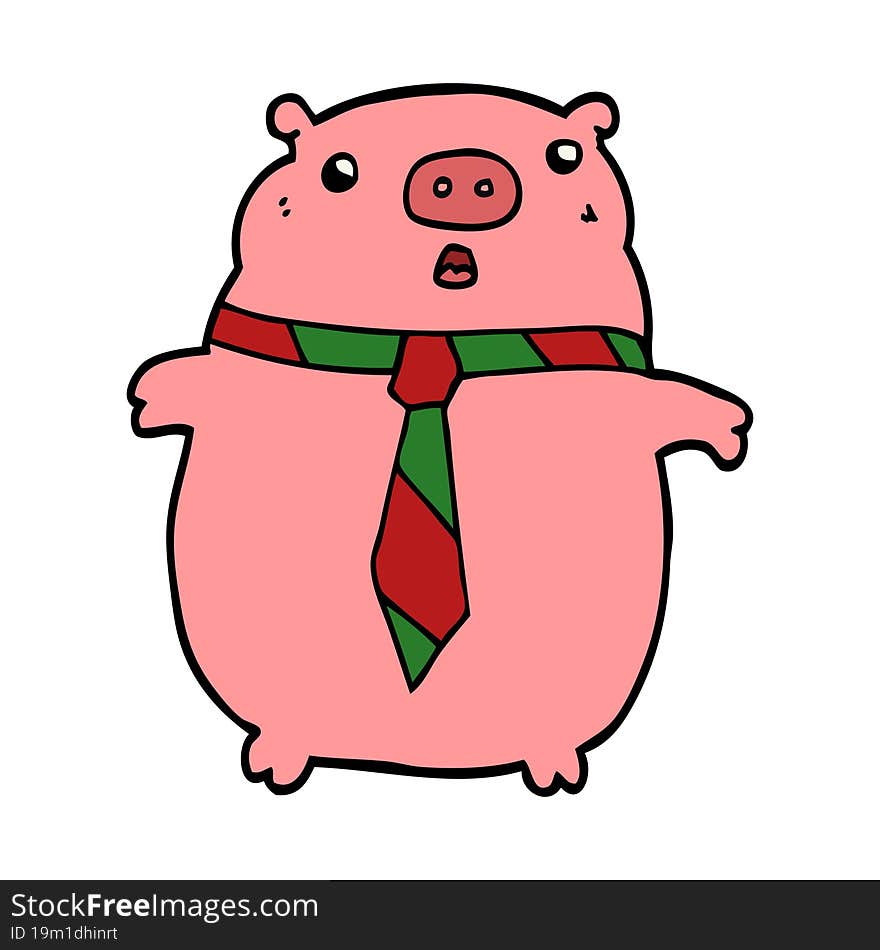 Cartoon Pig Wearing Office Tie