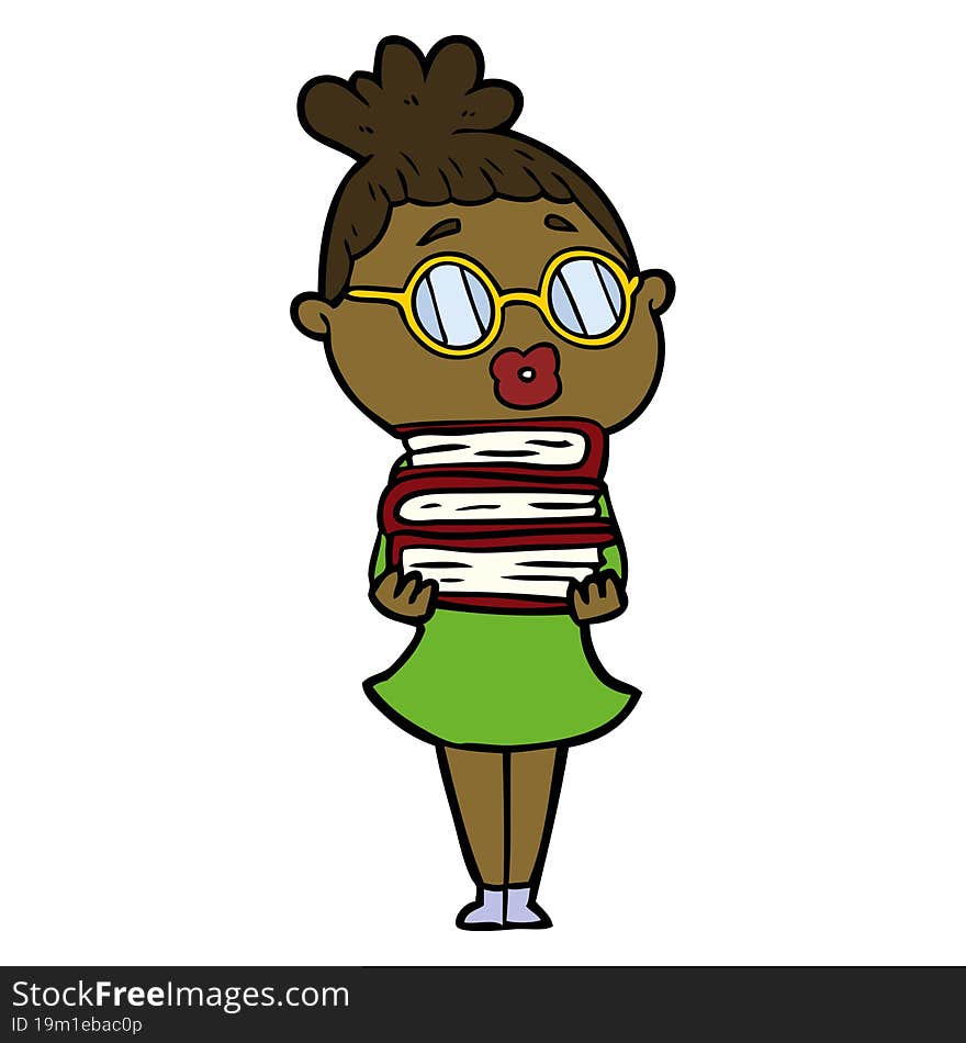 cartoon librarian woman wearing spectacles. cartoon librarian woman wearing spectacles