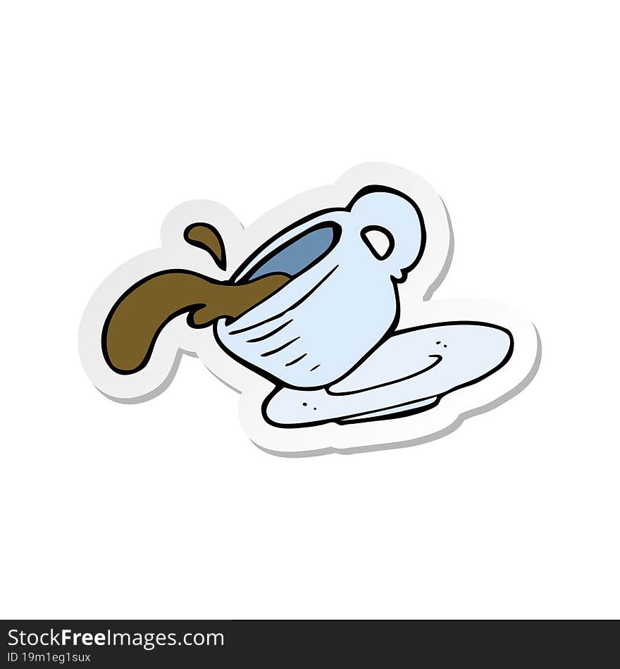 sticker of a cartoon spilled cofffee