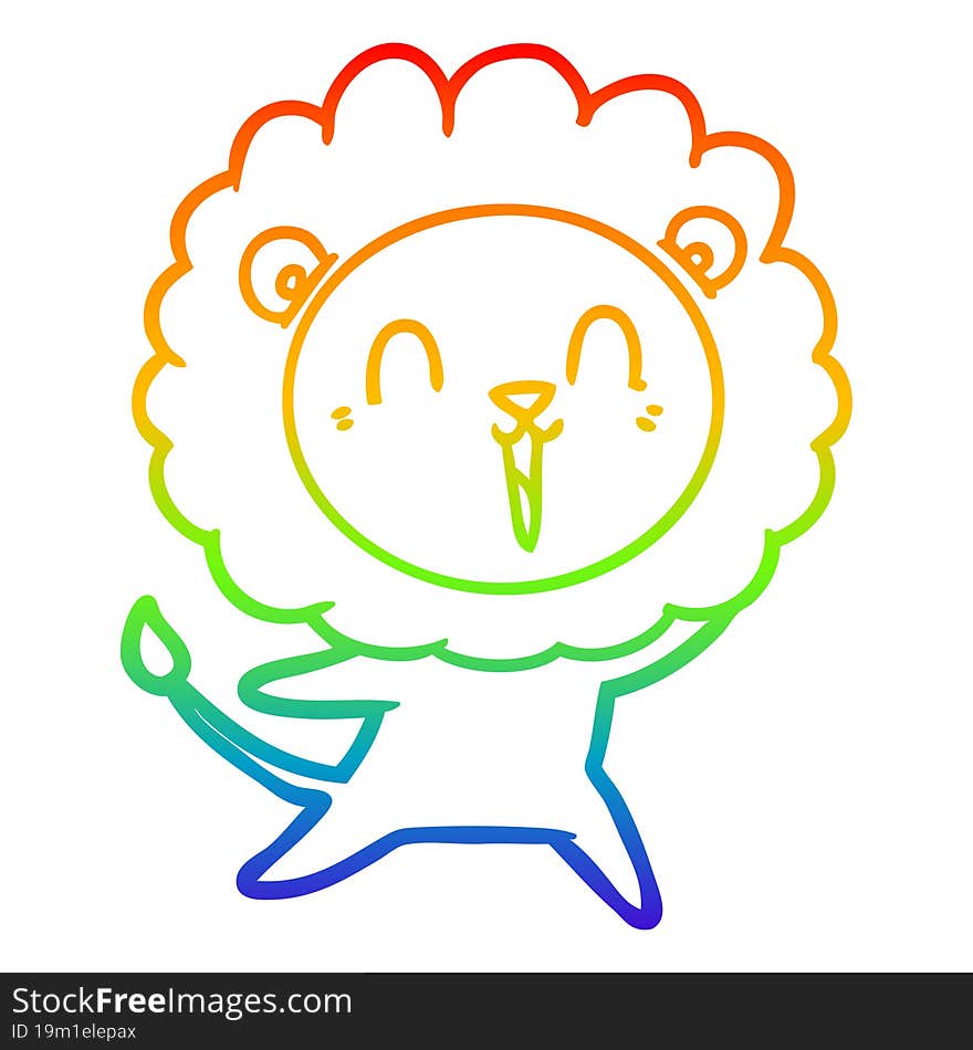 rainbow gradient line drawing laughing lion cartoon