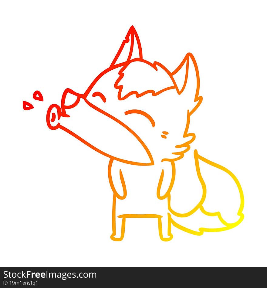 warm gradient line drawing howling wolf cartoon