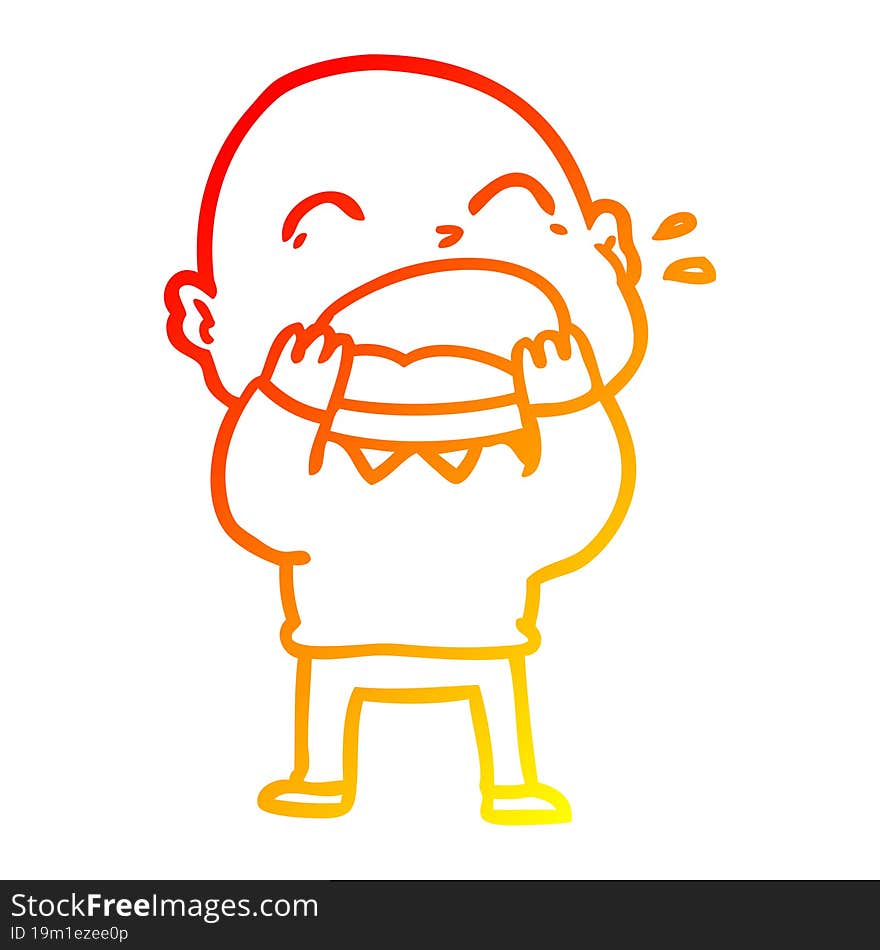 warm gradient line drawing cartoon shouting bald man